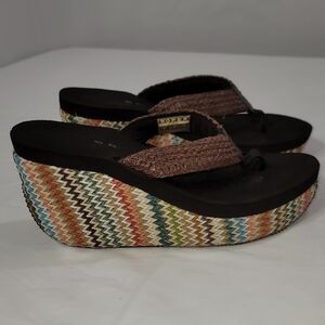 Roper Brown and Multicolor Zigzag Wedge Sandals
